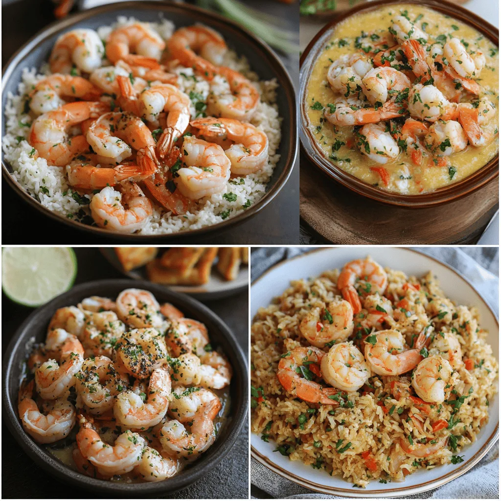 An array of colorful slow cooker shrimp dishes, each plated and ready to serve.