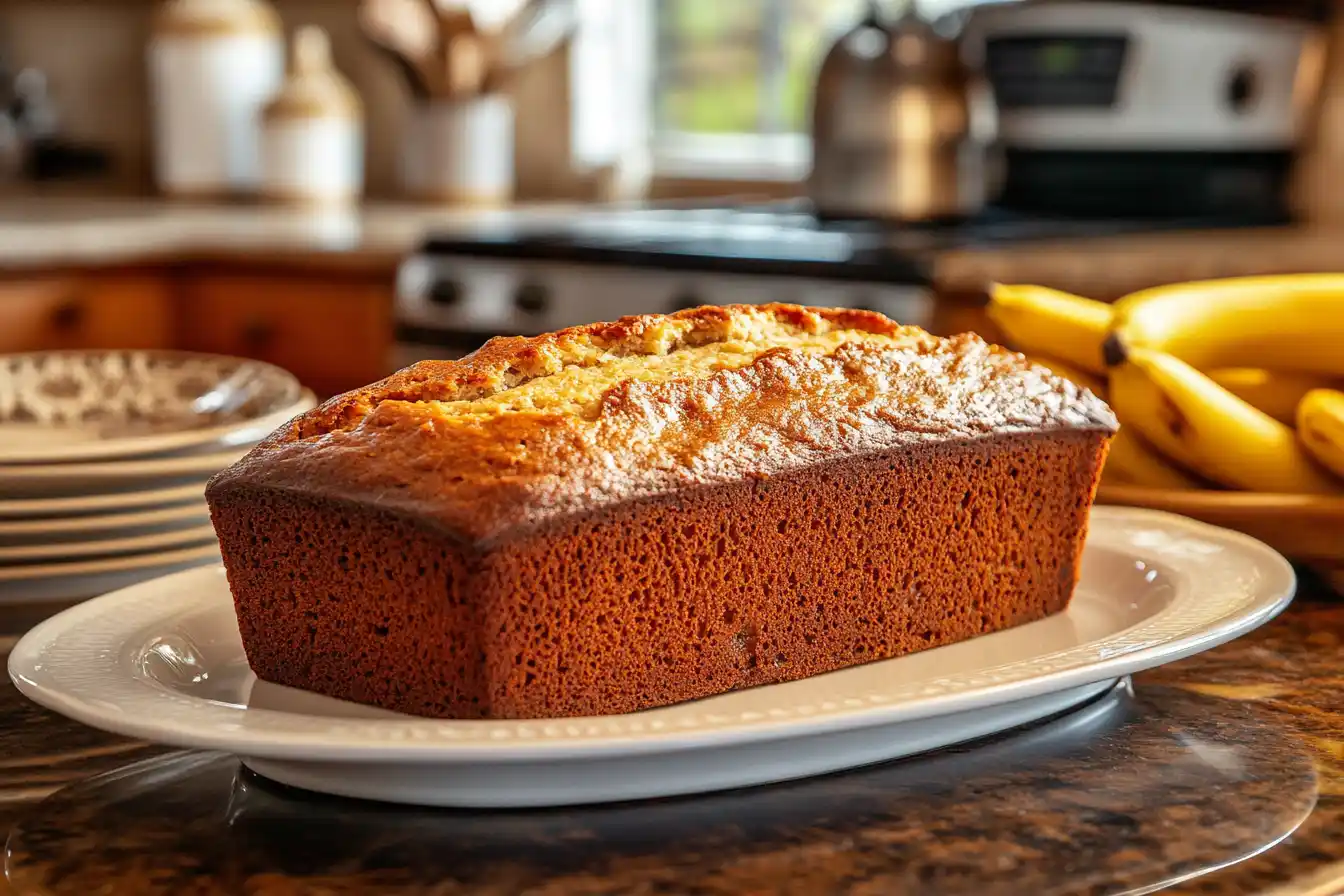 Paula Deen Banana Bread Recipe – Moist, buttery banana bread freshly baked and sliced on a wooden cutting board