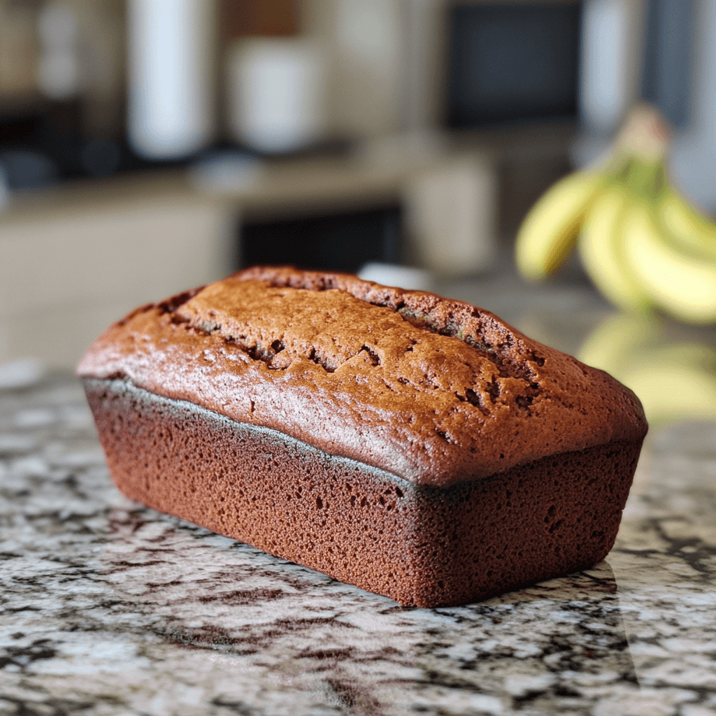 fresh loaf of banana bread on a kitchen counter