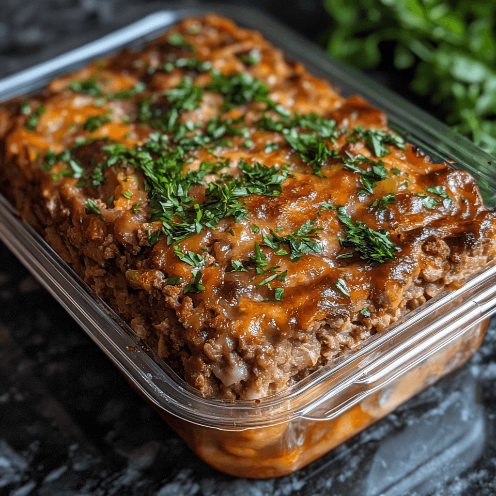 Image of leftover meatloaf stored in a container