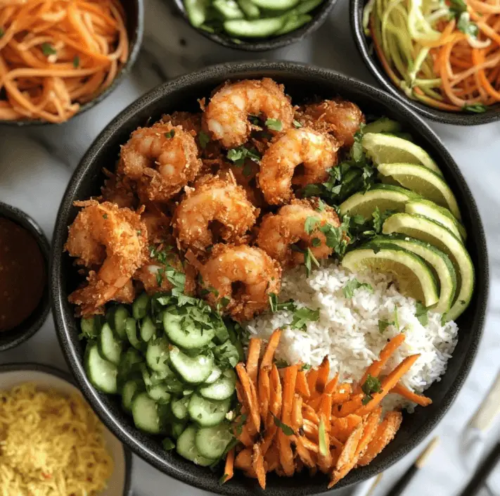 coconut shrimp with various sides