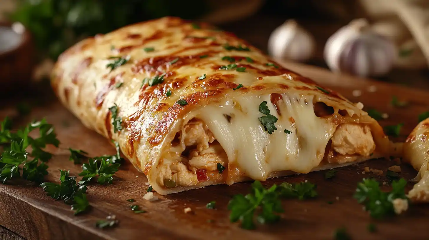 Cheesy Garlic Chicken Wrap Close Up