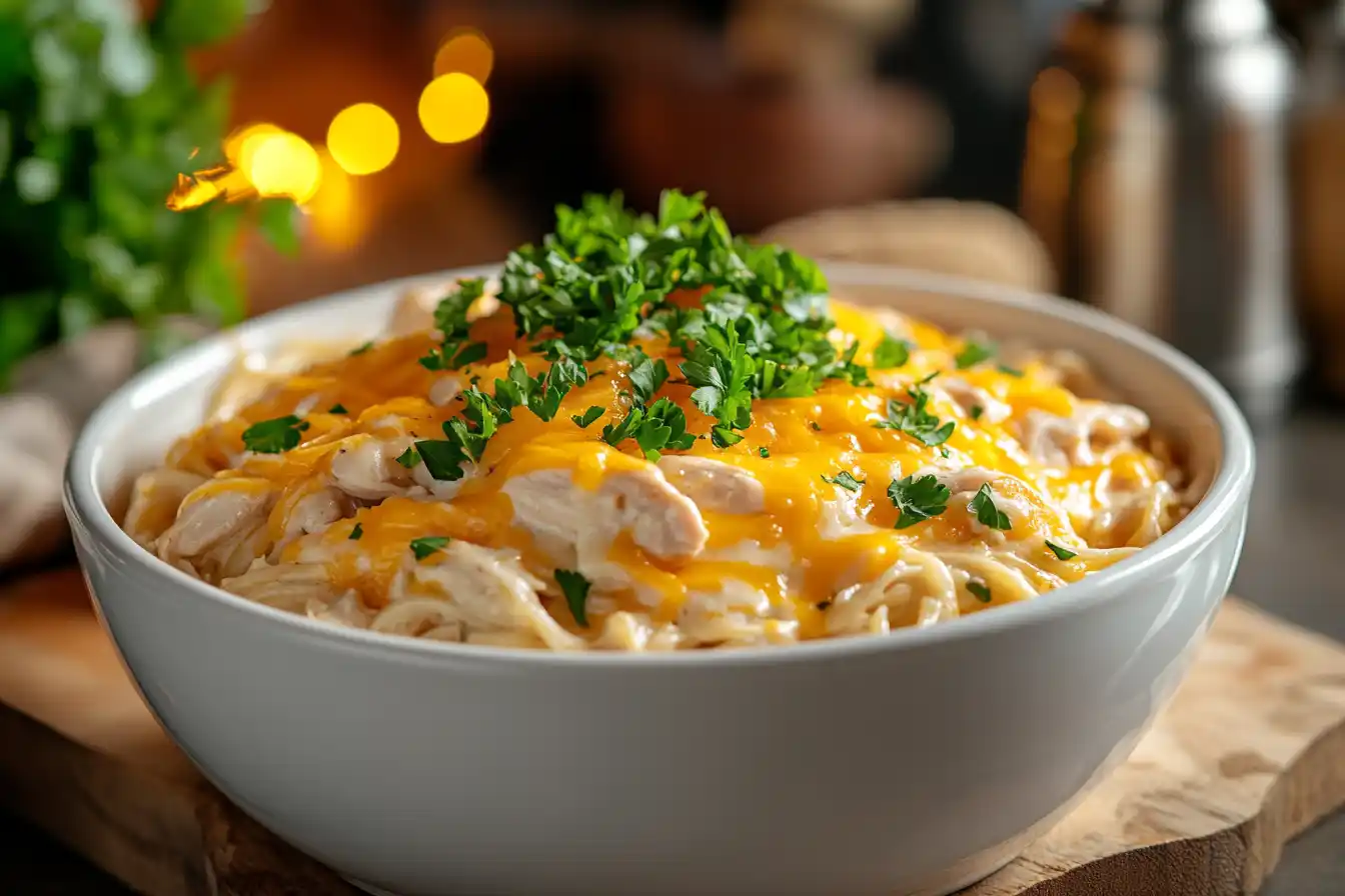 Creamy Crockpot Chicken Spaghetti Dish