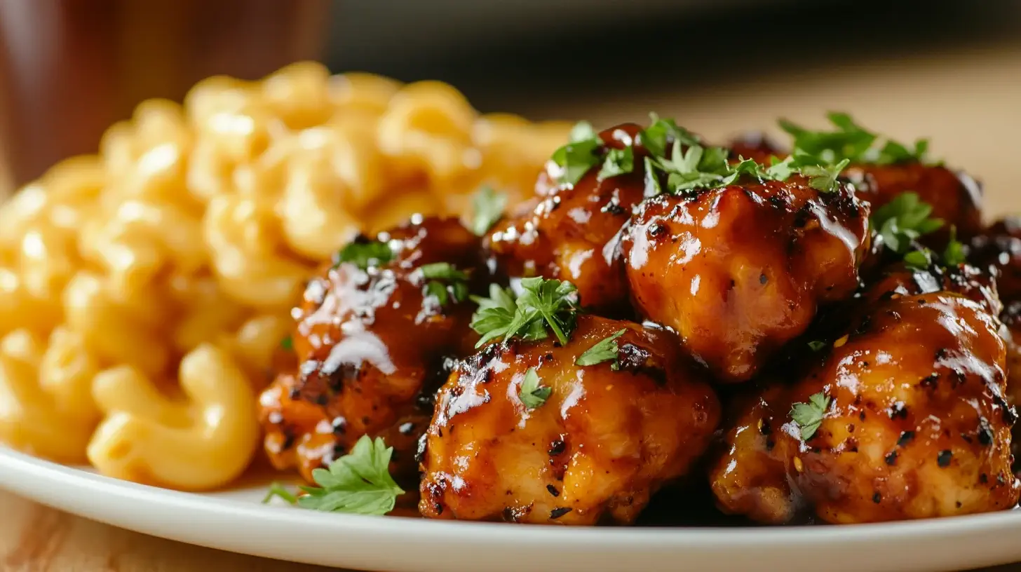 Sweet And Spicy Honey Pepper Chicken With Mac & Cheese