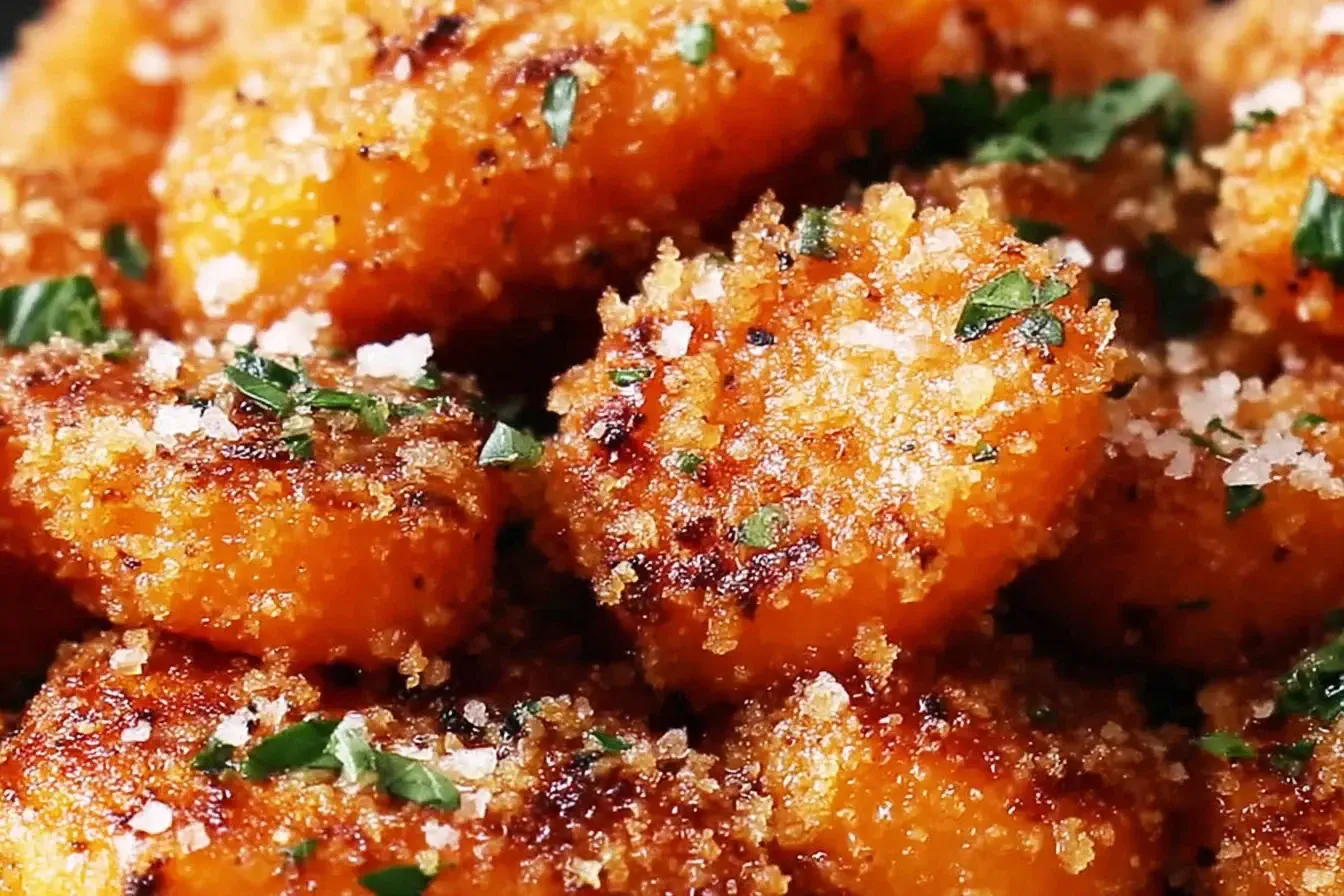 Crispy smashed carrots topped with Parmesan, herbs, and sea salt.