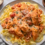 Tender chicken breasts simmered in a creamy tomato basil sauce, slow cooked to perfection and finished with melted cheese and fresh basil. A cozy meal made effortlessly.