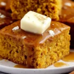 Moist pumpkin cornbread with cinnamon honey butter melting on top
