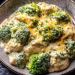 Crockpot Creamy Broccoli Cheddar Chicken served in a bowl with tender chicken, fresh broccoli, and melted cheddar cheese in a rich creamy sauce.