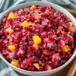 Bright bowl of cranberry salad with pineapple and apples for a festive Cranberry Jello Salad Recipe
