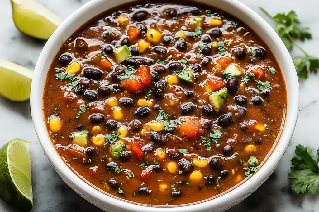 Protein-rich crockpot soup recipes featuring black beans, veggies, and warm spices.