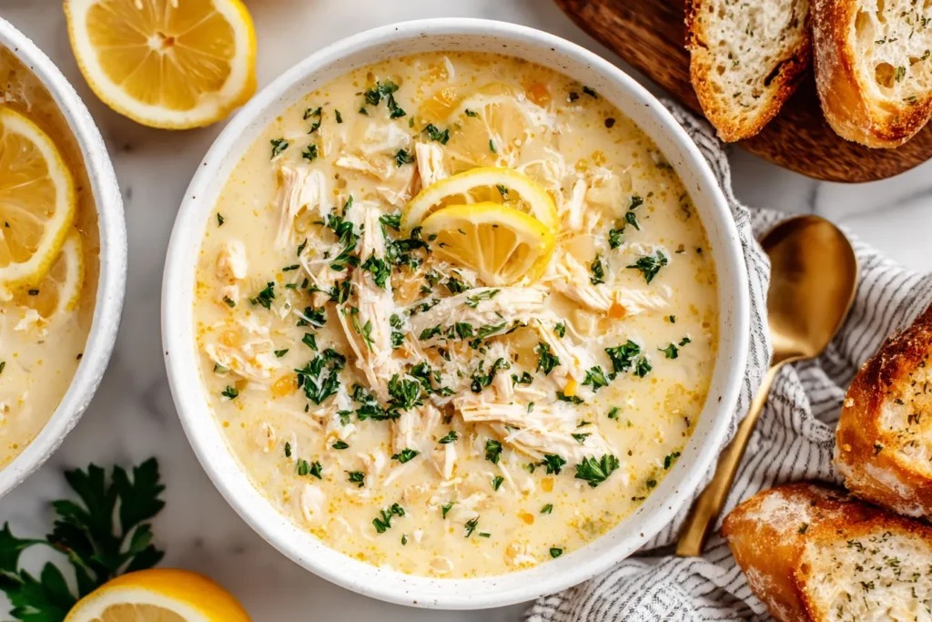 Bright and cozy crockpot soup recipes featuring chicken, rice, and fresh lemon flavor.