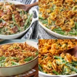 A delicious collage of the Best Southern Green Bean Casserole Recipes featuring traditional, cheesy, bacon, and gluten-free versions.