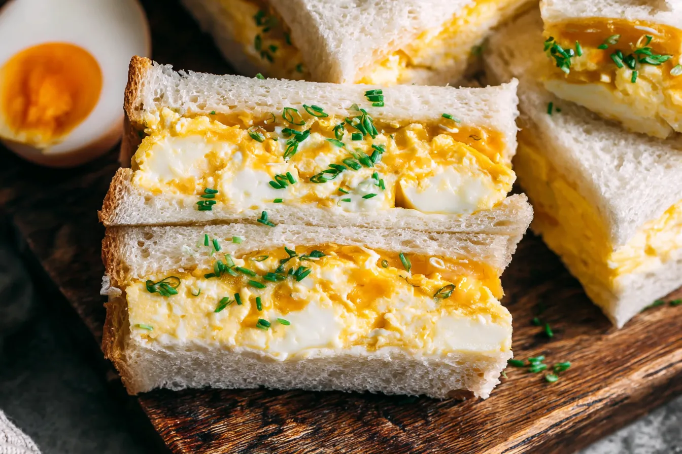 Japanese Egg Sandwich filled with creamy egg salad and fresh microgreens