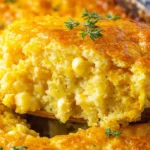Creamy Paula Deen’s Corn Casserole with golden crust and visible sweet corn kernels