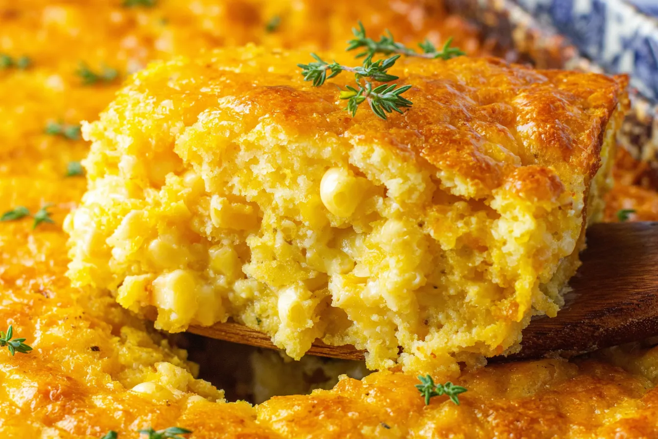 Creamy Paula Deen’s Corn Casserole with golden crust and visible sweet corn kernels