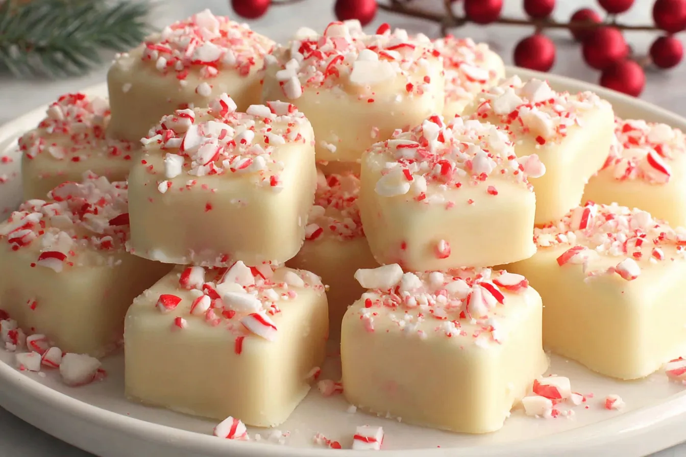 Peppermint Meltaways with crushed peppermint candy displayed on a festive plate