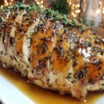 Slow Cooker Amish Maple Turkey Breast garnished with thyme.