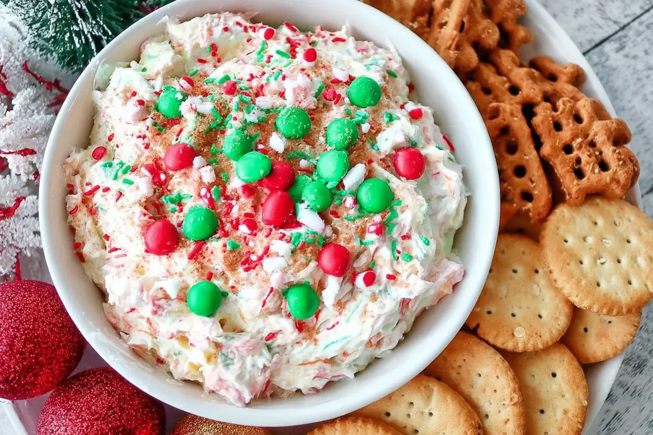 Christmas Cookie Dip served with crackers and festive treats.