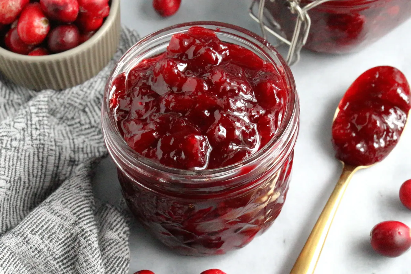 Cranberry Apple Jam with chunky texture and fresh cranberries