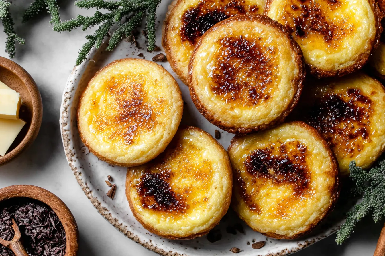 Creme Brûlée Cookies with caramelized sugar tops on a plate
