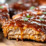 Juicy Crock Pot Baby Back Ribs with caramelized barbecue sauce and tender meat