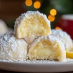 Lemon Cream Snowball Cookies with creamy lemon filling and powdered sugar coating