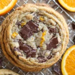 Orange Dark Chocolate Chunk Cookies with melted dark chocolate chunks and fresh orange zest on top