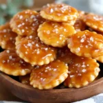 Salted Caramel Cracker Bites with caramel glaze and a sprinkle of coarse salt.