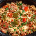 Slow Cooker Chicken Jambalaya with andouille sausage and bell peppers