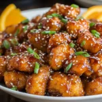 Easy Slow Cooker Orange Chicken with sesame seeds and green onions