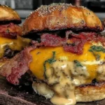 Juicy Crack Burgers topped with melted cheddar, crispy bacon, and creamy sauce on toasted buns.