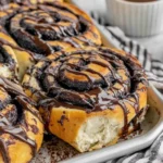 Chocolate Cinnamon Rolls with dark chocolate swirls and gooey centers