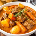 Crock Pot Beef Stew Recipe served in a bowl with tender beef, potatoes, and carrots in a comforting gravy