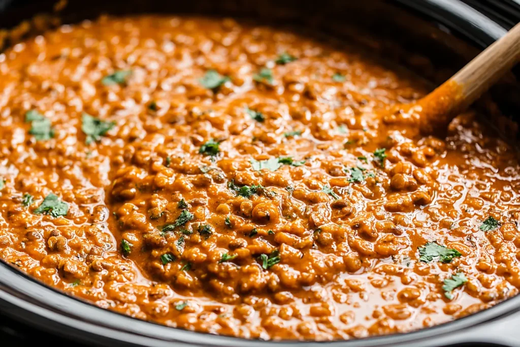 Dishoom Dal in the Slow Cooker simmering into a rich, creamy black lentil curry