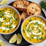 Healing Turmeric Cauliflower Soup with creamy swirl and fresh cilantro