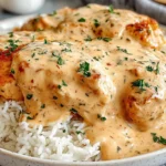 Best Smothered Chicken and Rice Recipe with tender chicken and homemade creamy sauce