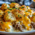 Slow Cooker Cowboy Potato Casserole with cheesy potatoes and ground beef