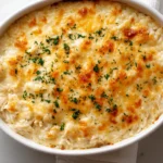 Pioneer Woman Chicken Rice Casserole fresh from the oven, creamy baked chicken and rice topped with golden melted cheese and herbs.