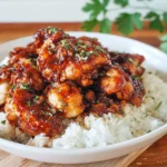 Honey Butter Chicken glazed in a sticky honey-butter garlic sauce, served over fluffy white rice and topped with fresh parsley.