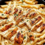 Crock Pot Creamy Cajun Chicken Pasta with tender chicken and penne in a rich, creamy sauce, garnished with parsley in a black bowl.