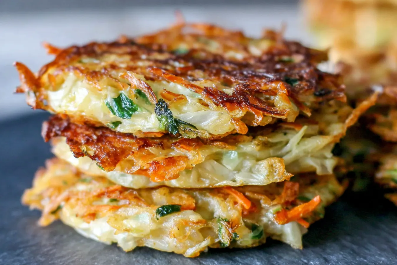 Cabbage Fritters Recipe with shredded cabbage and carrots cooked to crispy perfection