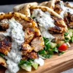 Chicken Shawarma with Garlic Sauce wrapped in warm pita bread