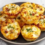 Easy Cottage Cheese Egg Bites on a plate, cheesy and fluffy with bacon and herbs