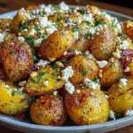 Greek Feta Roast Potatoes roasted until golden and crispy with crumbled feta and fresh herbs