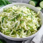 Green Cabbage Cucumber Salad with green onions, dill, and fresh cucumber slices