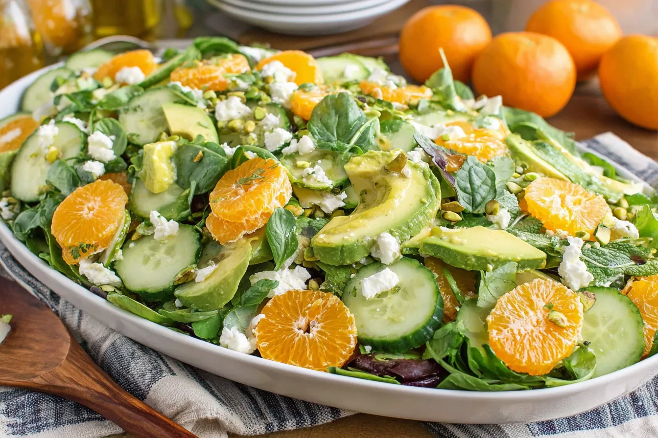 Irish Flag Clementine Cucumber Salad with fresh greens, citrus and creamy avocado