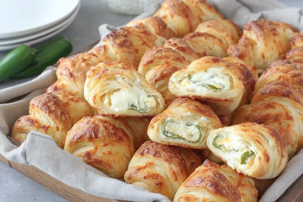 Jalapeno Popper Crescent Rolls baked until golden brown with creamy cheese and sliced jalapenos inside flaky crescent dough