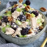 Low Carb Blackberry Cottage Cheese Chicken Salad with shredded chicken, cottage cheese, and fresh blackberries