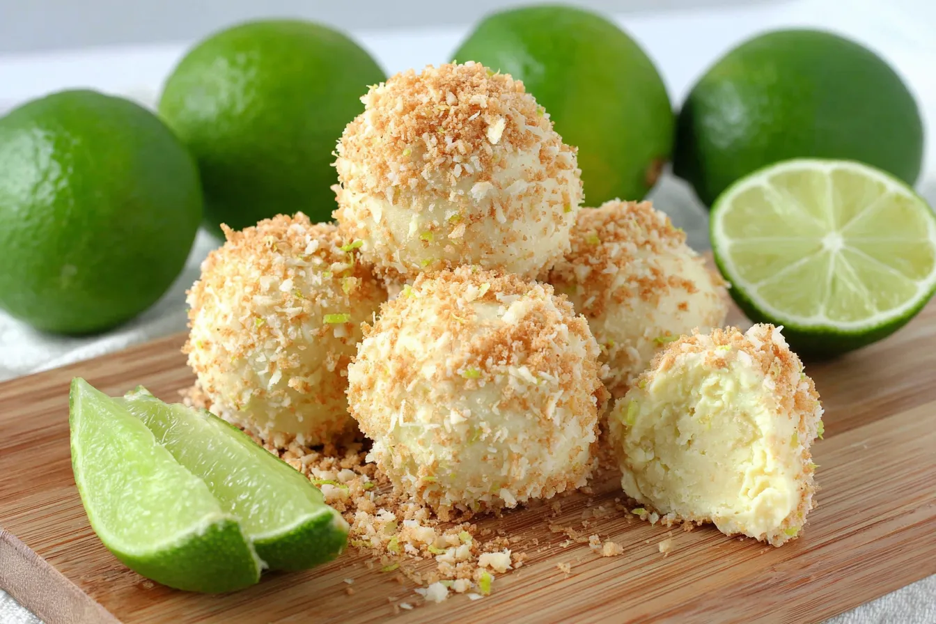 Homemade Key Lime Truffles with creamy lime filling and graham cracker crust coating