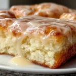 Old-Fashioned Buttermilk Donut Bars with glossy glaze on a white plate, showing the soft cakey center and golden edges